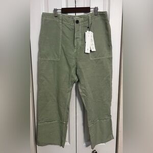 Zara Sage Green Button-Fly Crop Pants